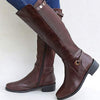 Women's Long Shaft Chunky Heeled Side-Zip Buckle Strap Riding Boots 92872554C