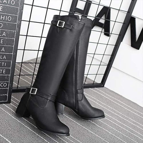 Women's High-Heel Chunky Knee-High Boots 07553888C