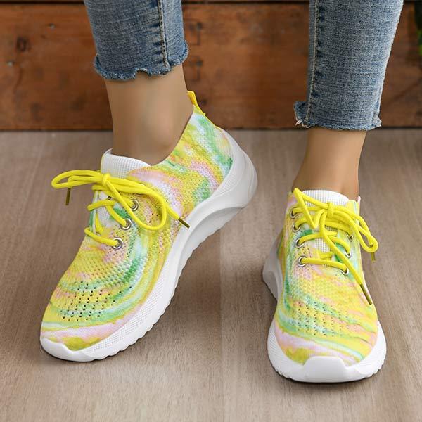 Women's Knitted Patchwork Round-Toe Lace-Up Athletic Shoes 42597016C
