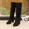 Women's Suede Pleated Chunk Heel Knee-High Boots 87431644S