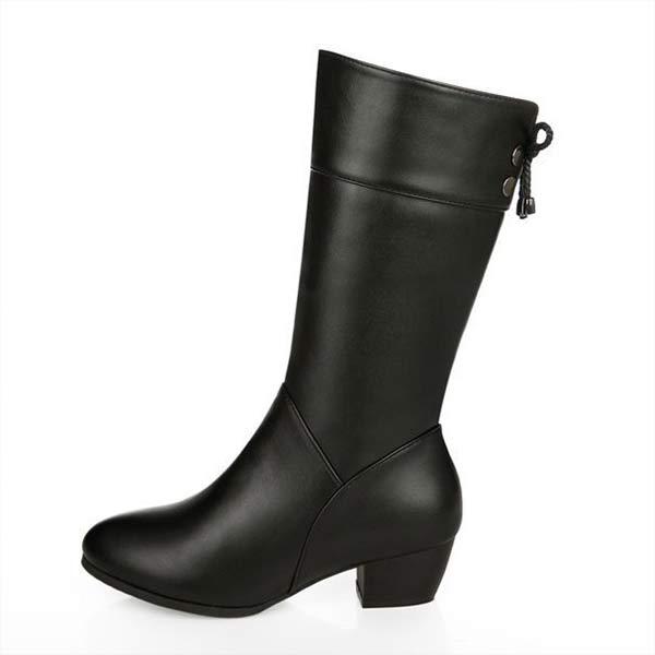 Women's Round Toe Chunky Heel Mid-Calf Boots 50720819C