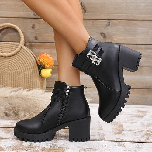 Women's Casual Lace-Up Chunk Heel Ankle Boots 96782725S