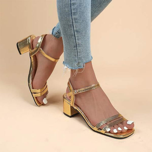 Women's Chunky Heel Sandals with Ankle Strap and Stylish Buckle 51302550C