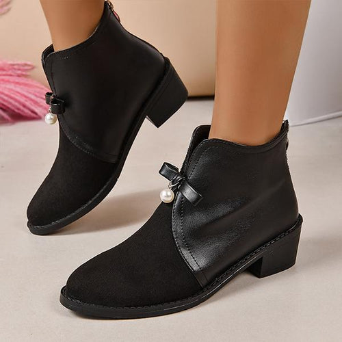 Women's Fashionable Pearl Retro Block Heel Ankle Boots 33343519S