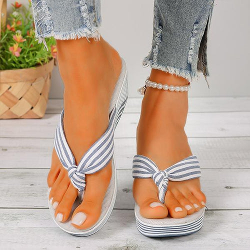 Women's Striped Casual Wedge Beach Flip Flops 77330486S