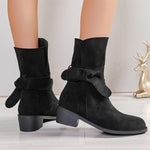 Women's Vintage Suede Bow Low Heel Ankle Boots 31167720S