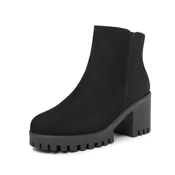 Women's Round-Toe Chunky High Heel Chelsea Boots with Thick Sole 04729725C