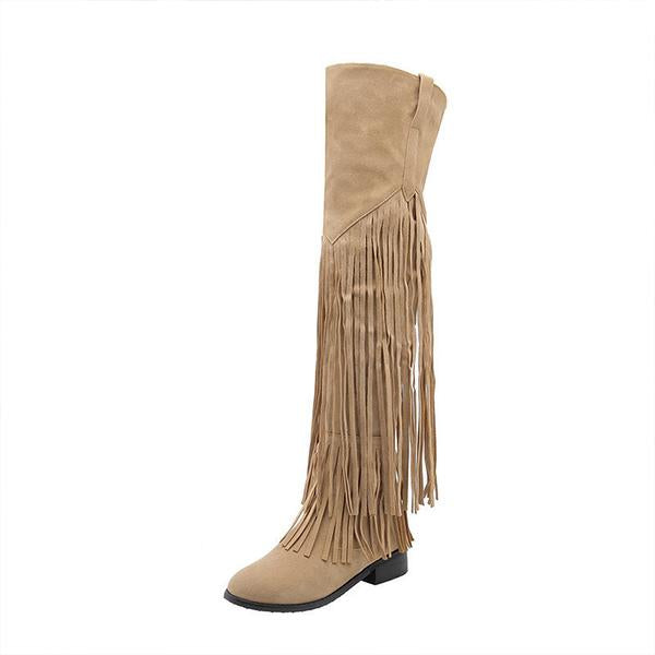 Women's Retro Casual Fringed Flat Over-the-Knee Boots 64033178S