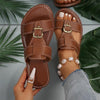 Women's Belt Buckle Decorated Casual Flat Slippers 14617325S