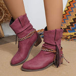 Women's Chunky Heel Ruched Tassel Slouch Boots 27540790C