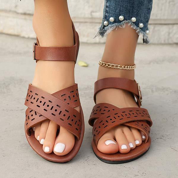 Women's Retro Hollow Casual Roman Sandals 68547057C