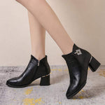 Women's Pointed Toe Block Heel Side Zipper Vintage Ankle Boots 48873288C