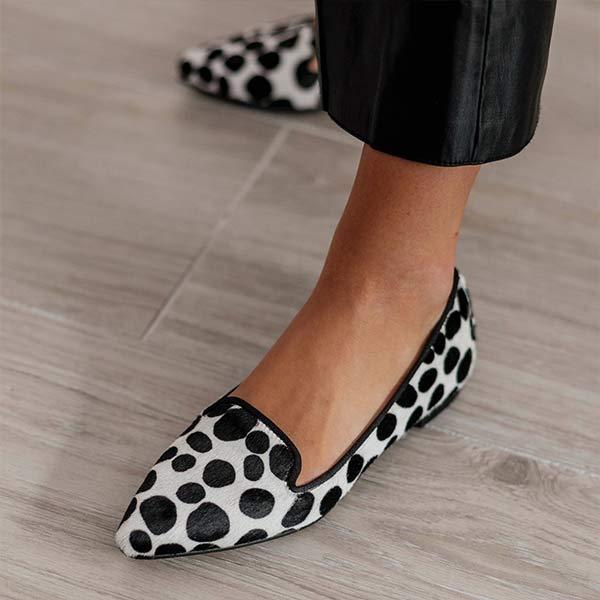 Women's Pointed Toe Slip-on Cow Print Casual Shoes 56197609C