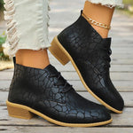 Women's Casual Lace-up Front Embossed Ankle Boots 96860680S