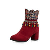 Women's Retro Ethnic Style Embroidered Chunky Heel Booties 15184079S