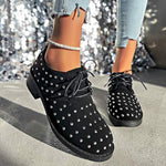 Women's Low-Heeled Metal Rivet Lace-Up Lazy Fashion Shoes 04244857C