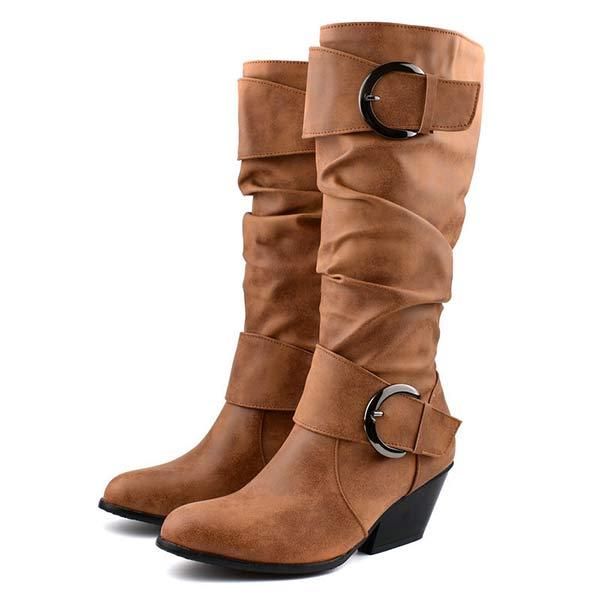 Women's Belt-Buckle Block Heel Tall Boots 24840098C