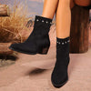 Women's Pointed Toe Low-Heel Studded Slip-On Ankle Boots 00665949C