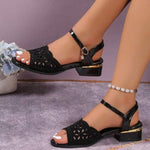 Women's Stylish Hollow-Out Rhinestone Embellished Chunky Heel Sandals 62714498C