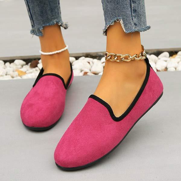 Women's Round-Toe Shallow Mouth Flats in Suede 60327533C