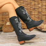 Women's Embroidered Vintage Chunky Heel Long Boots 65776009C