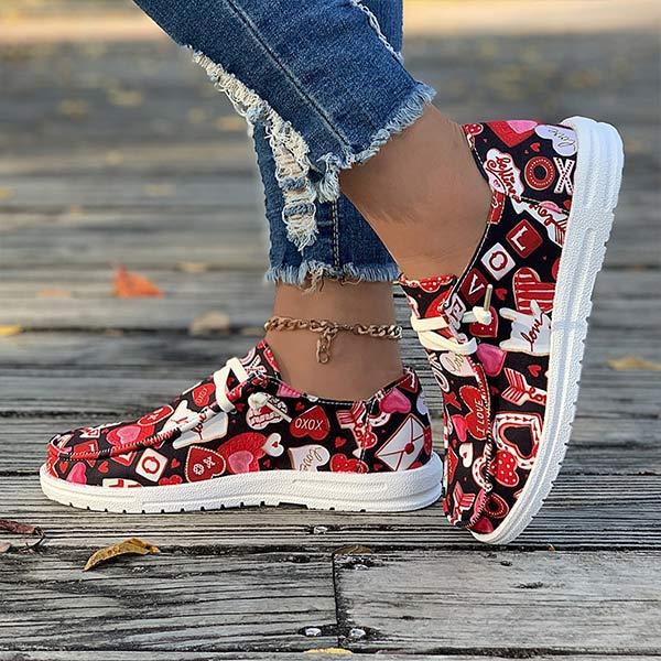 Women's Flat Love Printed Canvas Shoes 90752453C