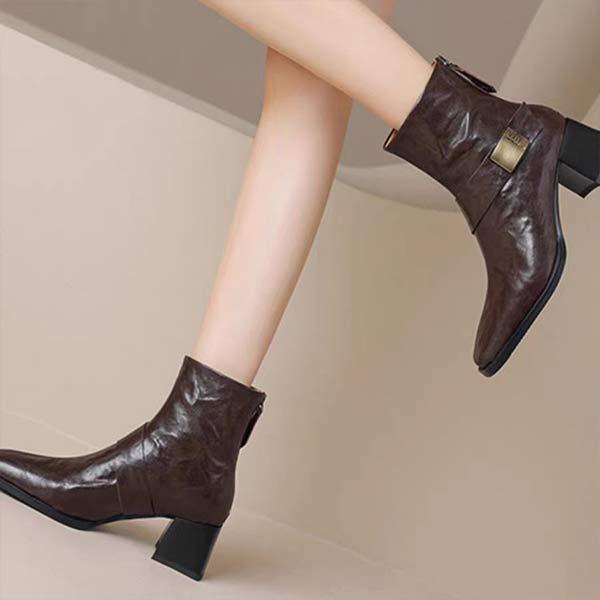 Women's Retro Short Thick Heel Wrinkled Boots 98188295C