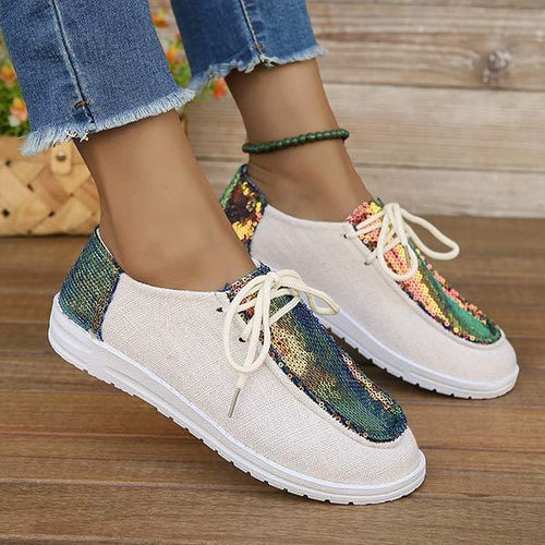 Women's Color Block Round Toe Low-Top Casual Loafers 31204025C