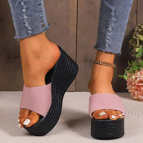 Women's Peep Toe Fish Mouth Sandals with Platform Wedge Heel 28014790C