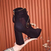 Women's Fashionable Front Zipper Mesh Block Heel Ankle Boots 73532453S