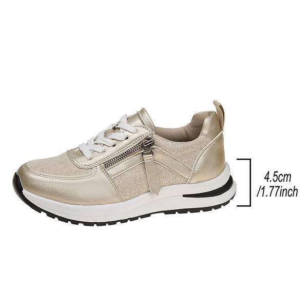 Women's Flat Round Toe Front Lace-Up Sneakers 17600120C