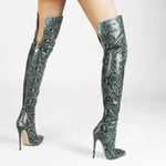 Women's Snake-Print Over-the-Knee Stiletto Boots with Back Zipper 96080466C