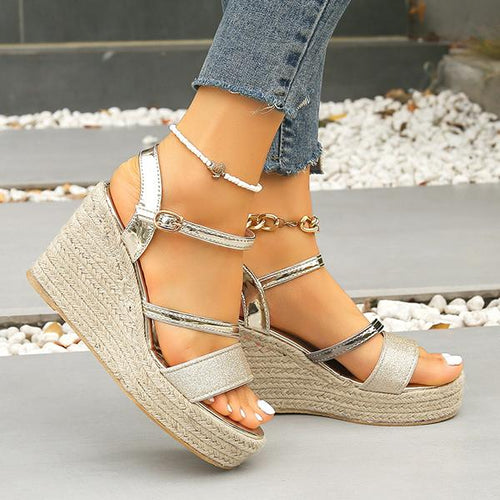 Women's Fashion Wedge Buckle Color Block Sandals 37915603S