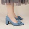 Women's Denim Bow Chunky Heel Shallow Mouth Fashion Shoes 68090884C