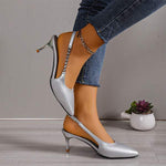 Women's Pointed Toe Rhinestone Silver High Heel Sandals 54452251C