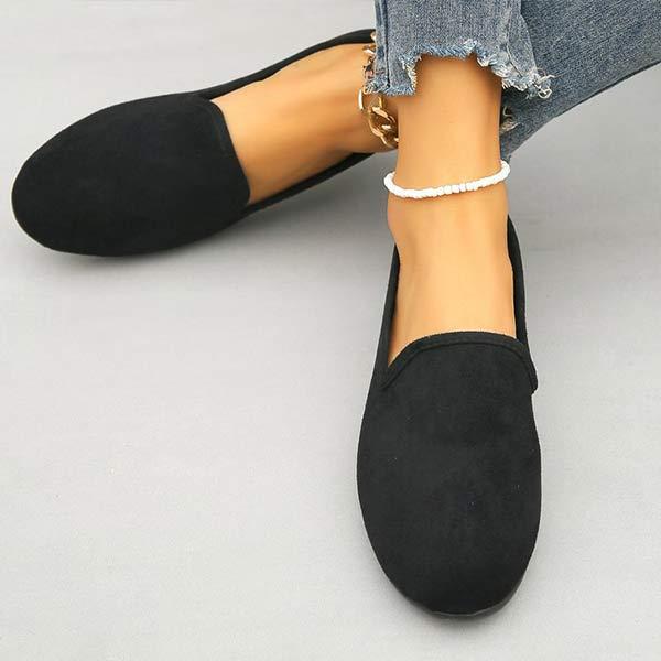 Women's Round-Toe Shallow Mouth Flats in Suede 60327533C