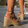 Women's Retro Cross Strap Thick Sole Wedge Sandals 99312313S