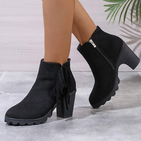 Women's High-Heel Tassel Martin Boots with Block Heel 49999840C