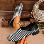 Women's Pointed Toe Houndstooth Low Heel Slip-On Two-Way Flats 72943296C