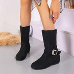 Women's Suede Belt Buckle Mid-Calf Fashion Boots 94546362C