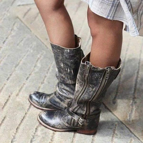 Women's Low Heel Square Heel Mid-Calf Riding Boots 61216625C