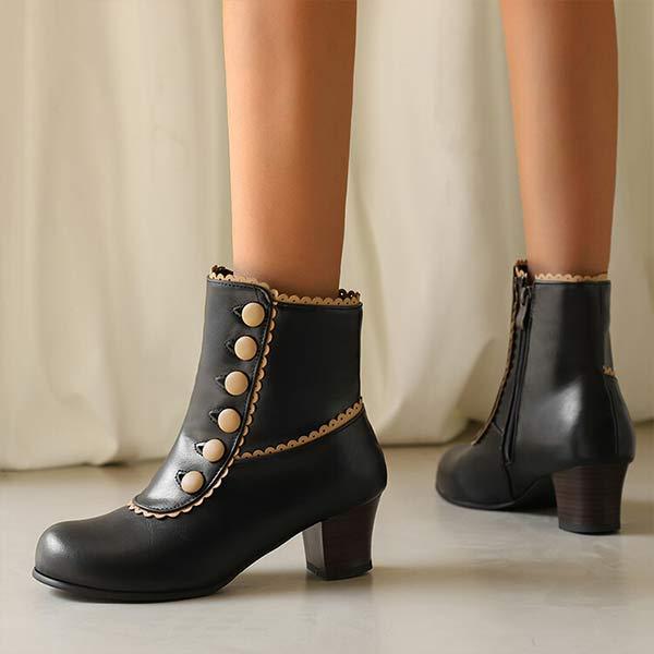 Women's Vintage Wood Grain Chunky Heeled Ankle Boots 20313121C