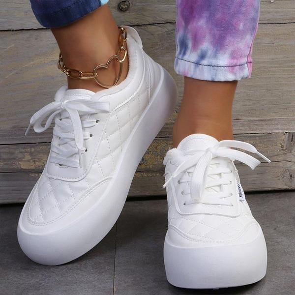 Women's Casual Diamond Thick Sole Lace-Up Sneakers 84254855S