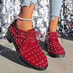 Women's Low-Heeled Metal Rivet Lace-Up Lazy Fashion Shoes 04244857C