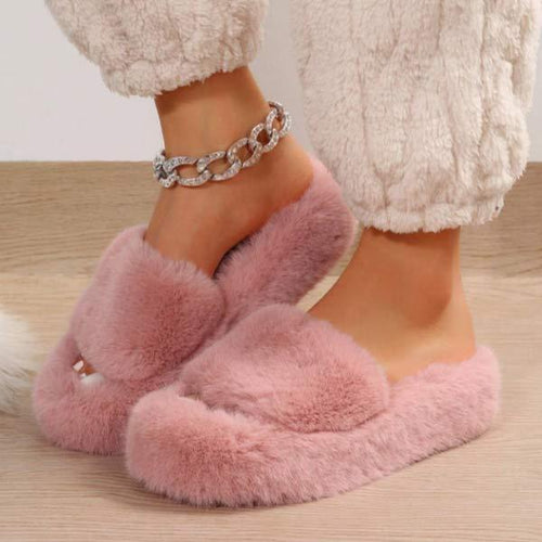 Women's Stylish 4CM Thick Sole Furry Indoor Slippers 97770329C