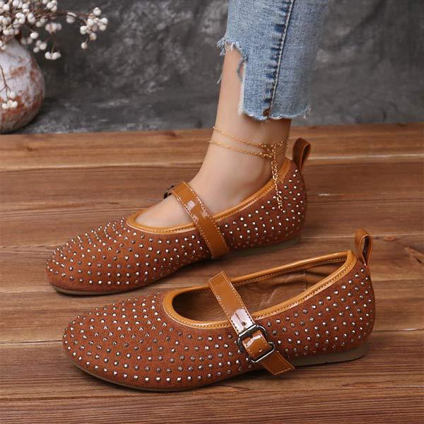 Women's Studded Soft Leather Casual Buckle Shoes 06269011C