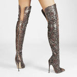 Women's Snake-Print Over-the-Knee Stiletto Boots with Back Zipper 96080466C