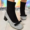 Women's Block Heel Square Toe Mary Jane Socks Boots 64437658C