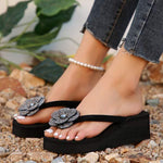 Women's Round Toe Thong Sandals with Wedge Heel and Thick Sole 71947709C
