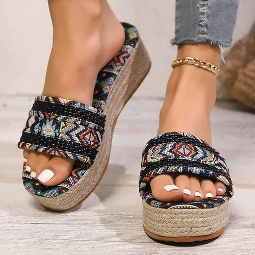 Women's Ethnic Style Hemp Rope Thick-Soled Slippers 46940719C